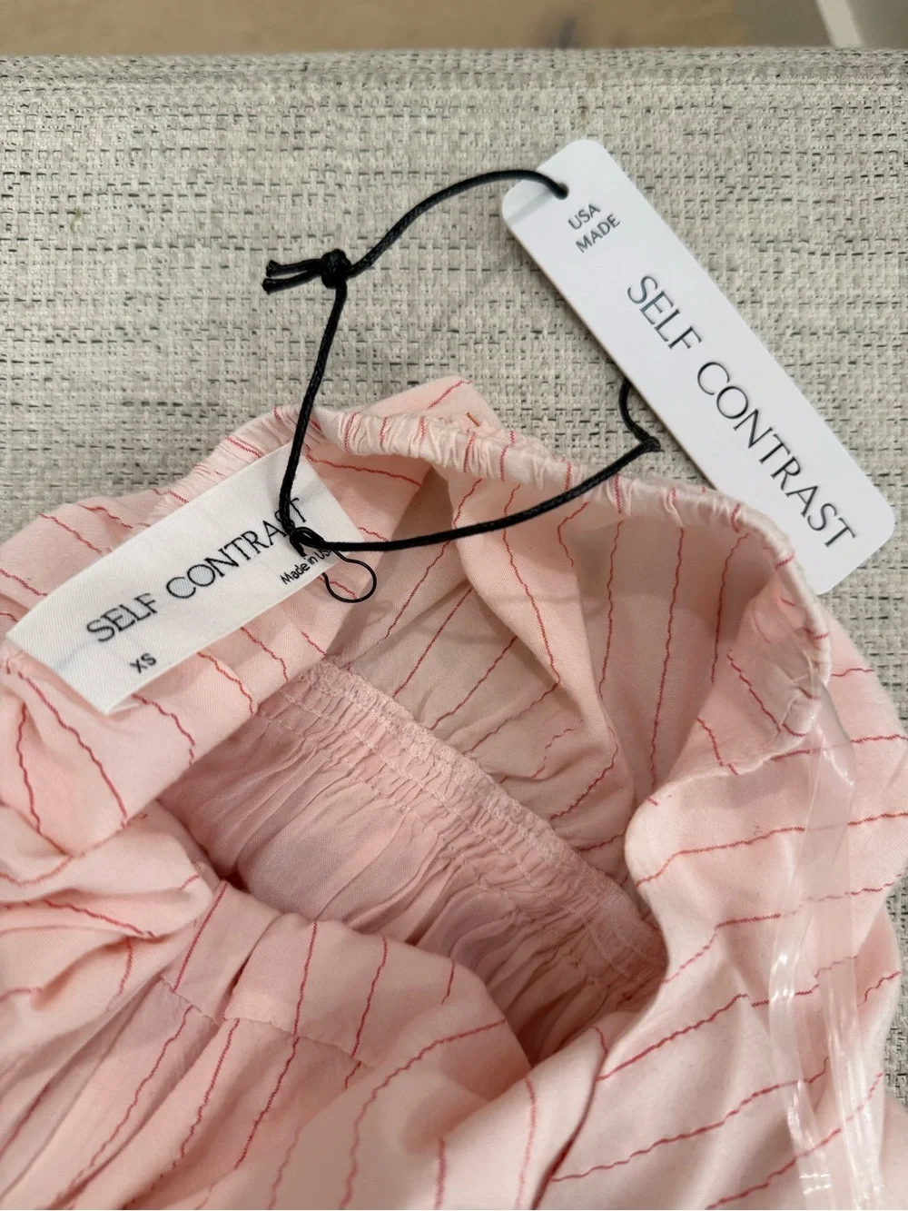NWT Self Contrast Pink Striped Halter Tiered Mini Dress XS